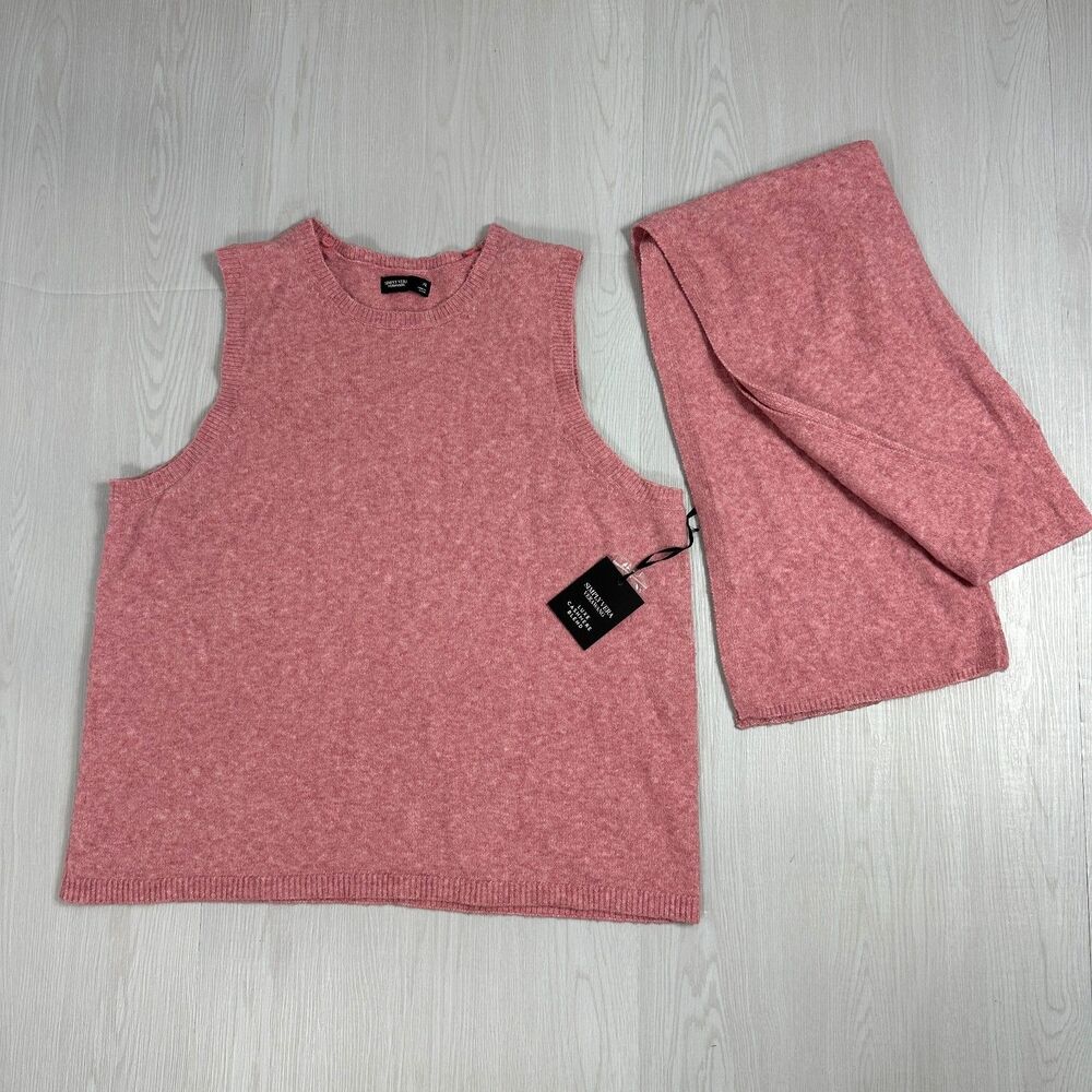 Simply Vera Vera Wang Womens XL Pink Sweater Vest Matching Scarf Set Cashmere Bl
